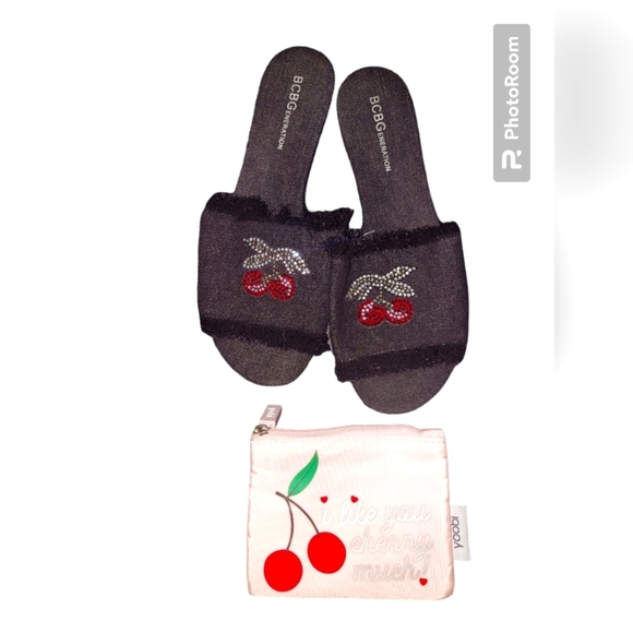 BCBGeneration Shoes - BCBG Generation Gennie Womens Black Denim Cherry Rhinestones Sandals Size 7.5 B